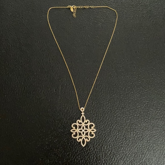 Silver necklace gold colored pendant with crystals - Picture 1 of 5